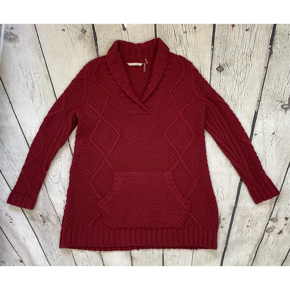 Soft Surroundings Maroon Wool Blend Cable Knit Sweater